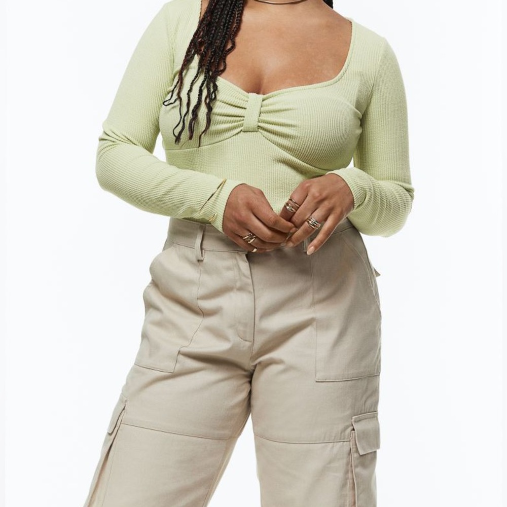 H&M ribbed Jersey bodysuit light green